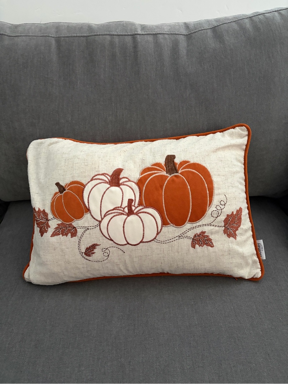 Homey Cozy Pumpkin Fall Embroidered Accent Pillow